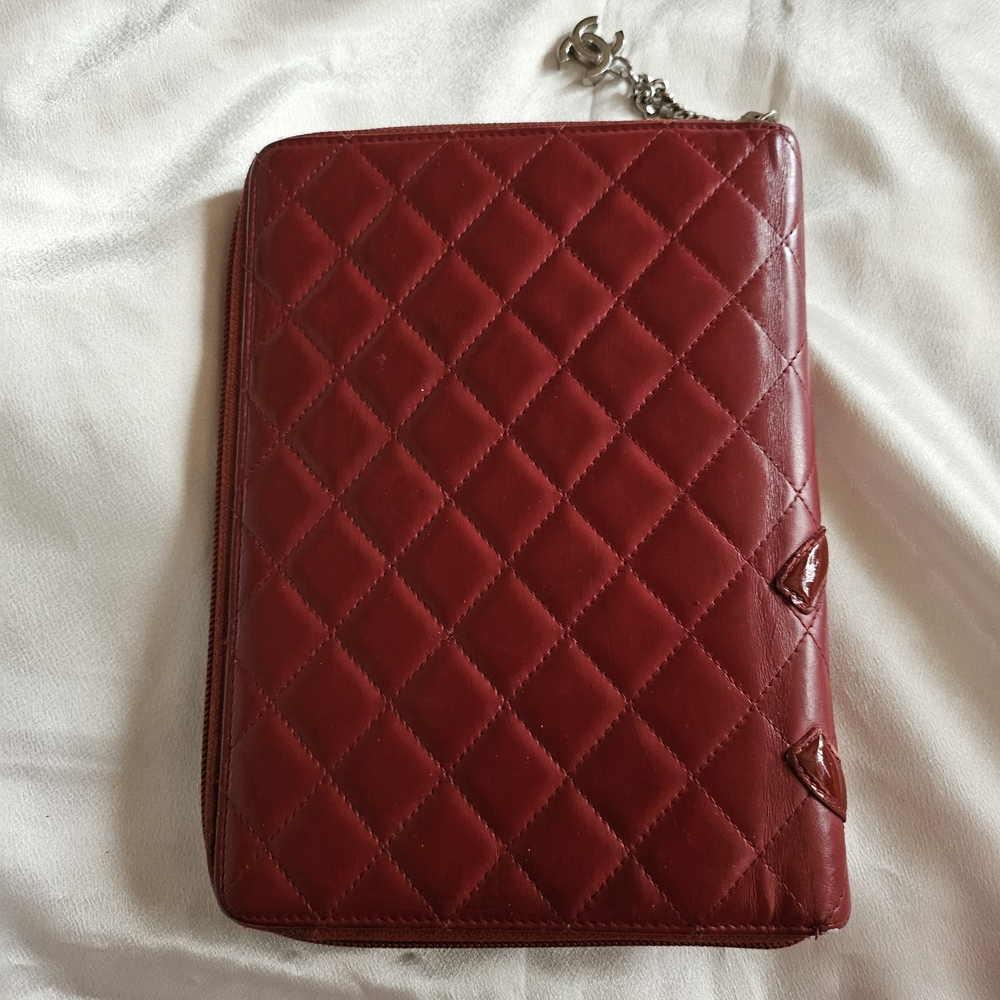 Authentic Chanel Rare Dark Red Cambon Large Zip Notebook Agenda - Picture 2 of 9